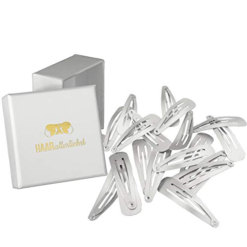 HAARallerliebst® 20 Stück Snap Haarspangen Damen - silber - 5cm Metall Haarclips Haarklammer Kinder Haarklammern Haarspange mit Aufbewahrungsbox für Damen Mädchen Herren graue von HAARallerliebst