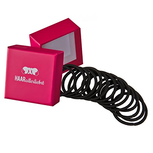 HAARallerliebst® 20 Stück dicke Haargummis Farbe schwarz, 4,5mm dick Metallfreie Zopfgummis für Damen, Mädchen & Herren inkl Schachtel zur Aufbewahrung für Haarschmuck, Haargummi & Haarbänder von HAARallerliebst