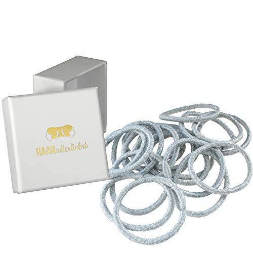 HAARallerliebst® 20 Stück silberne Haargummis Farbe silber, 4,5mm dick Metallfreie Zopfgummis für Damen, Mädchen & Herren inkl Schachtel zur Aufbewahrung für Haarschmuck, Haargummi & Haarbänder von HAARallerliebst