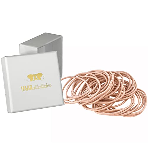 HAARallerliebst® 30 Stück dünne Haargummis Farbe mittel beige, 1,5mm, Metallfreie Zopfgummis, blond für Damen, Mädchen & Herren inkl Schachtel zur Aufbewahrung für Haarschmuck, Haargummi & Haarbänder von HAARallerliebst