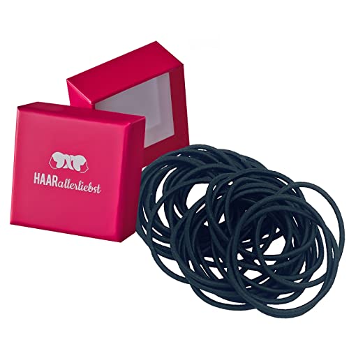 HAARallerliebst® 30 Stück dünne Haargummis Farbe schwarz, 1,5mm Metallfreie Zopfgummis für Damen, Mädchen & Herren inkl Schachtel zur Aufbewahrung für Haarschmuck, Haargummi & Haarbänder von HAARallerliebst