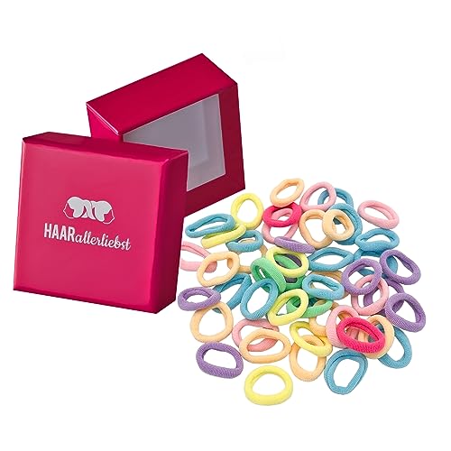 HAARallerliebst® 50 Stück bunte 20mm kleine Haargummis für Mädchen - mini baby Zopfgummis inkl Aufbewahrungsschachtel - idealer Haargummi Haarschmuck für Kinder und Damen - elatisch soft Mehrfarbig von HAARallerliebst