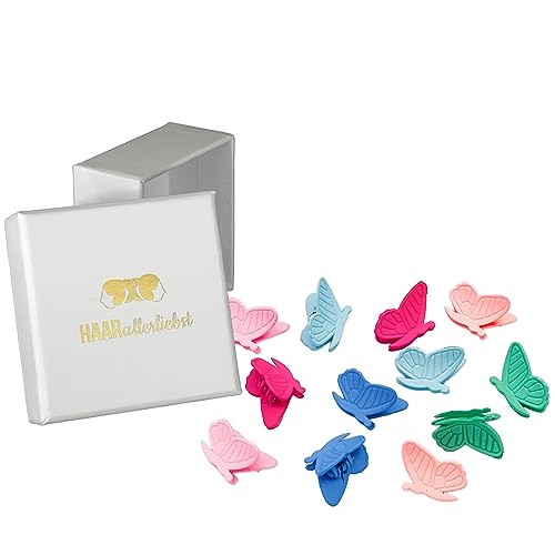 HAARallerliebst® Haarklammer Schmetterling Butterfly Clips 12 Stück Haarklammern Klein mit Box Schmetterling Haarspange Mini für Mädchen und Kinder, 6 Farben von HAARallerliebst