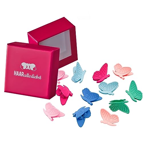 HAARallerliebst® Haarklammer Schmetterling Butterfly Clips 12 Stück Haarklammern Klein mit Box Schmetterling Haarspange Mini für Mädchen und Kinder, 6 Farben von HAARallerliebst