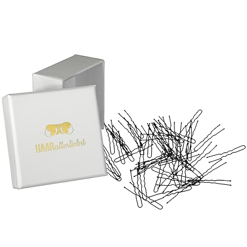 HAARallerliebst® Haarnadeln schwarz 50 Stück, 5cm inkl Aufbewahrungsbox - U Form Haarklammern - Haargabeln für Damen Mädchen, Haarnadel Hairpin Haarschmuck (schwarz; Schachtelfarbe: weiss) von HAARallerliebst