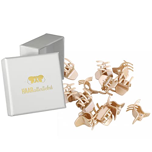 HAARallerliebst® Orchideen Haarklammern Klein, 2cm Gold schimmernd in Schachtel, Klein Haarklammer Hair Clip, Haarklammern Haarschmuck, kleine Spangen für Mädchen Damen von HAARallerliebst