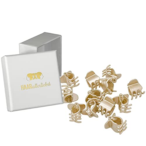 HAARallerliebst® Orchideen Haarklammern Klein, 2cm Hell Gold Mini-Haarspangen in Schachtel, Klein Haarklammer Hair Clip, Haarklammern Haarschmuck für Mädchen Damen von HAARallerliebst