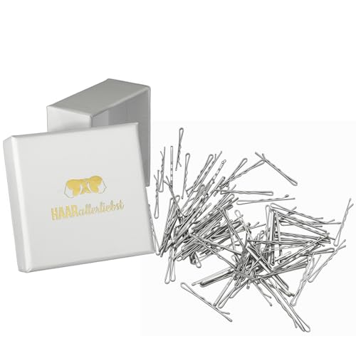 HAARallerliebst® Premium Bobby Pins Haarklammern - 100 Stück Silber, Extra Breit und Stabil, 5cm Haarnadeln Set, Metall Hair Pin für Damen & Mädchen Kinder Bobbypins inkl. Haarspangen Box von HAARallerliebst