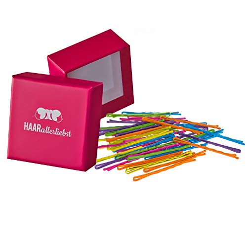 HAARallerliebst® Premium Bobby Pins Haarklammern - 48 Stück bunt, 5cm Haarnadeln, Metall Hair Pin Haarklammer Haarnadel Set Damen & Mädchen Bobbypins inkl. Haarspangen Aufbewahrungsbox von HAARallerliebst