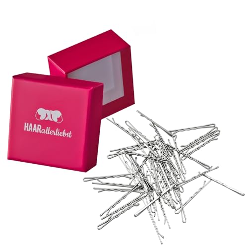 HAARallerliebst® Premium Bobby Pins Haarklammern - 50 Stück Silber, Extra Breit und Stabil, 5cm Haarnadeln Set, Metall Hair Pin für Damen & Mädchen Kinder Bobbypins inkl. Haarspangen Box von HAARallerliebst