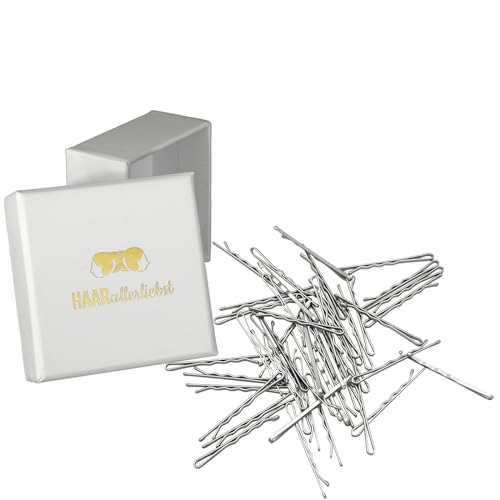 HAARallerliebst® Premium Bobby Pins Haarklammern - 50 Stück Silber, Extra Breit und Stabil, 5cm Haarnadeln Set Metall Hair Pin für Damen & Mädchen Kinder Bobbypins inkl. Schachtel von HAARallerliebst