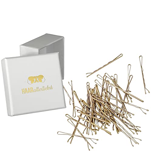 HAARallerliebst® Premium Bobby Pins Haarklammern - 50 Stück beige, 5cm Haarnadeln Set, Metall Hair Pin für Damen & Mädchen Kinder Bobbypins inkl. Haarspangen Box von HAARallerliebst