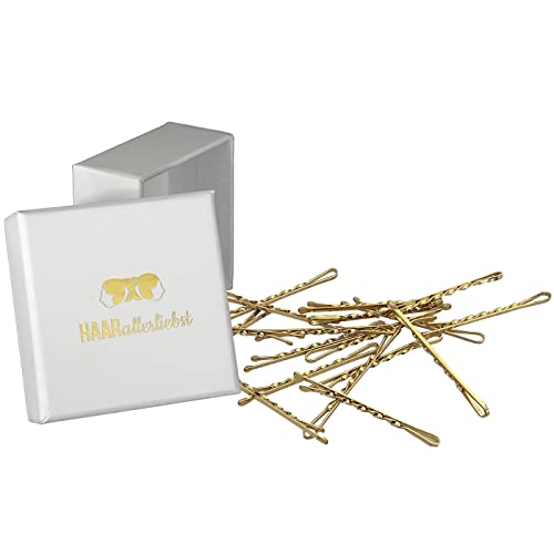 HAARallerliebst® Premium Bobby Pins Haarklammern gedreht - 18 Stück Gold, Extra Halt und ultra Stabil, 5cm Haarnadeln Set, Damen Mädchen Kinder inkl. Haarspangen Box von HAARallerliebst