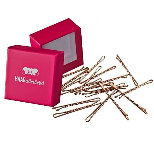 HAARallerliebst® Premium Bobby Pins Haarklammern gedreht - 18 Stück Rosé Gold, Extra Halt und ultra Stabil, 5cm Haarnadeln Set, Damen Mädchen Kinder inkl. Haarspangen Box von HAARallerliebst