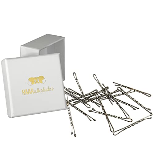 HAARallerliebst 24 Haarnadeln gedreht - 5,5 cm Bobby Pins silber glänzend - mehr Halt durch die Drehung – Haarklemmen Damen & Hair Pins in weisser Box - Perfekte Haarnadel für Styling & Halt von HAARallerliebst