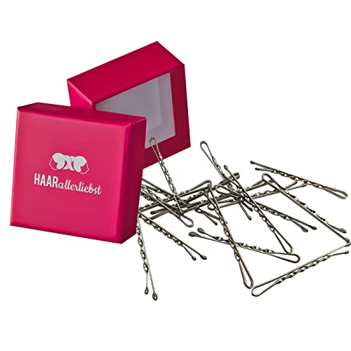 HAARallerliebst® Premium Bobby Pins Haarklammern gedreht - Silber, 18 Stück, Extra Halt und ultra Stabil, 5cm Haarnadeln Set, Damen Mädchen Kinder inkl. Haarspangen Box von HAARallerliebst