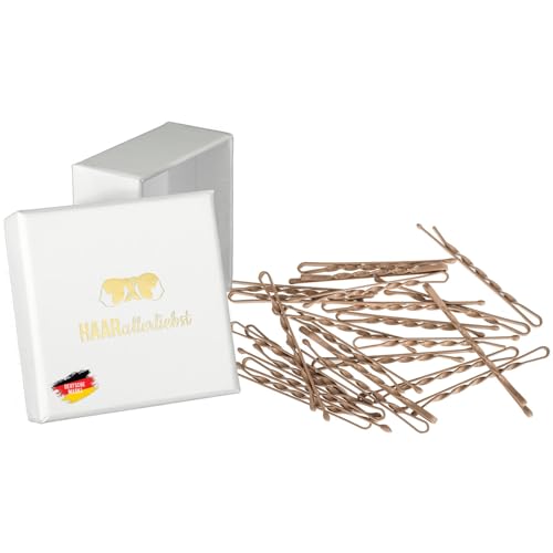 HAARallerliebst® Premium Bobby Pins Haarklammern gedreht beige - 24 Stück, Extra Halt und ultra Stabil, 5cm Haarnadeln Set, Damen Mädchen Kinder inkl. Haarspangen Box von HAARallerliebst