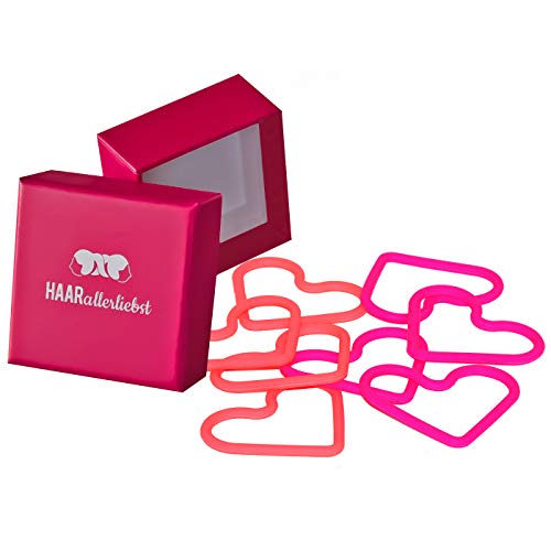 HAARallerliebst® Silikon Haargummis 8 Stück - Premium Haargummi Zopfgummi Herzen in pink - ultra starker Halt - Männer Herren Damen Mädchen - Hair ties Sport - Haarschmuck inkl. Box zur Aufbewahrung von HAARallerliebst