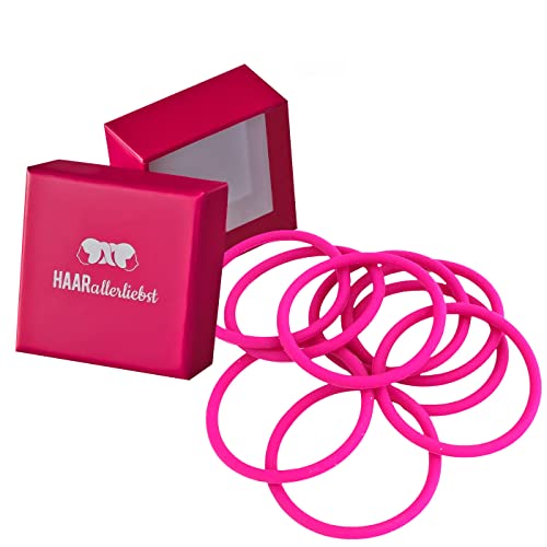 HAARallerliebst® Unisex Silikon Haargummis 9 Stück + Aufbewahrungsbox – Premium Haargummi Damen & Herren, ultra starker Halt – Zopfgummi Damen, Haargummi Pink– Hair Ties & Zopfhalter für Sport von HAARallerliebst