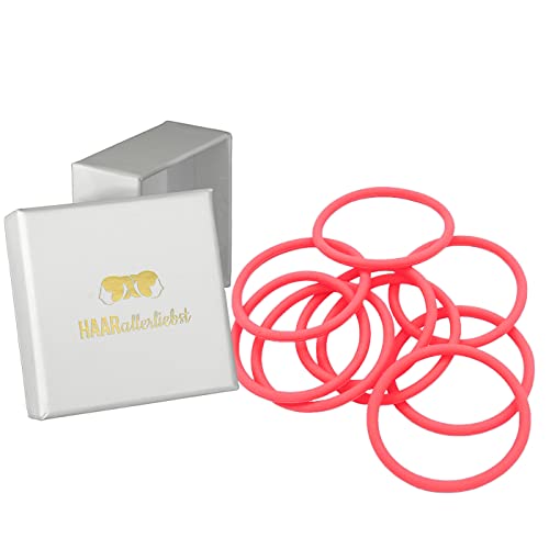 HAARallerliebst® unisex Silikon Haargummis 9 Stück - Premium Haargummi Zopfgummi coralle ultra starker Halt - Männer, Herren, Damen & Mädchen - Hair ties - Sport Haarschmuck inkl Box zur Aufbewahrung von HAARallerliebst