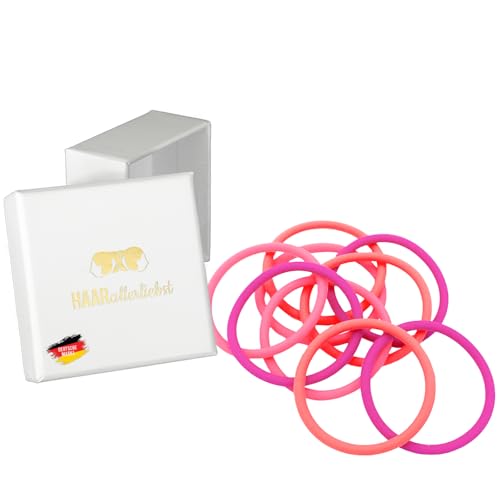 HAARallerliebst® unisex Silikon Haargummis 9 Stück - Premium Haargummi Zopfgummi pink coralle ultra starker Halt - Männer Herren Damen Mädchen - Hair ties - Sport Haarschmuck inkl Box zur Aufbewahrung von HAARallerliebst