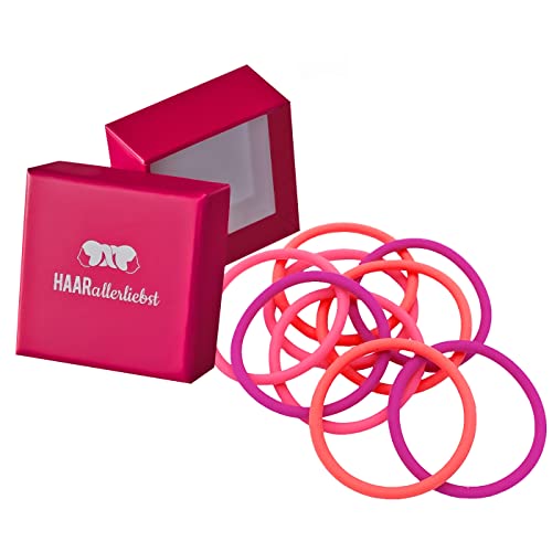 HAARallerliebst® unisex Silikon Haargummis 9 Stück - Premium Haargummi Zopfgummi pink coralle ultra starker Halt - Männer Herren Damen Mädchen - Hair ties Sport - Haarschmuck inkl Box zur Aufbewahrung von HAARallerliebst