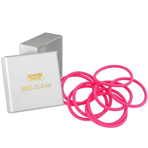 HAARallerliebst® unisex Silikon Haargummis 9 Stück - Premium Haargummi Zopfgummi pink ultra starker Halt - Männer & Herren, Damen & Mädchen - Hair ties - Sport Haarschmuck inkl Box zur Aufbewahrung von HAARallerliebst