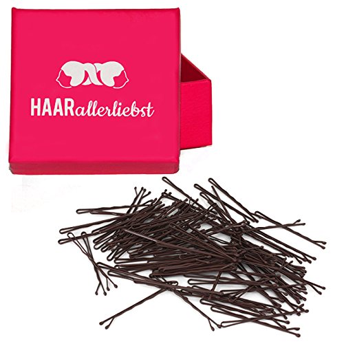 HAARallerliebst 100 Haarnadeln - 5 cm Bobby Pins - braun für braune Haare – Haarklemmen Damen & Hair Pins in pinker Box - Perfekte Haarnadel für Styling & Halt von HAARallerliebst