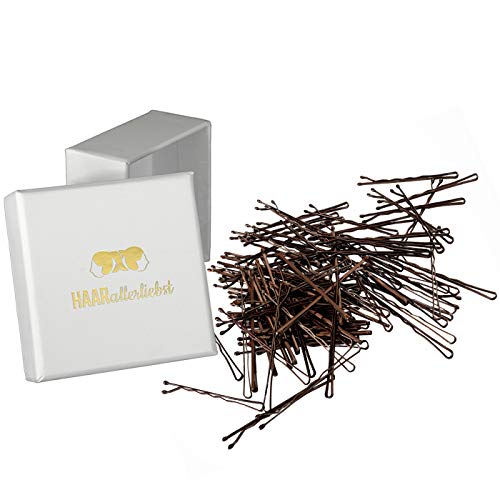 HAARallerliebst 100 Haarnadeln - 5 cm Bobby Pins - braun glänzend für braune Haare – Haarklemmen Damen & Hair Pins in weisser Box - Perfekte Haarnadel für Styling & Halt von HAARallerliebst