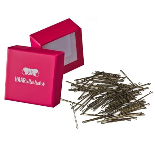 HAARallerliebst 100 Haarnadeln - 5 cm Bobby Pins - gold für alle Haarfarben – Haarklemmen Damen & Hair Pins in pinker Box - Perfekte Haarnadel für Styling & Halt von HAARallerliebst