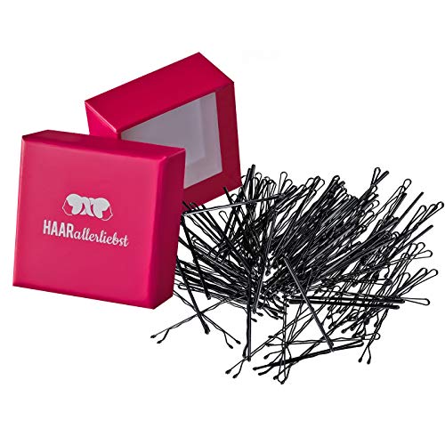 HAARallerliebst 100 Haarnadeln - 5 cm Bobby Pins - schwarz für dunkle Haare – Haarklemmen Damen & Hair Pins in pinker Box - Perfekte Haarnadel für Styling & Halt von HAARallerliebst