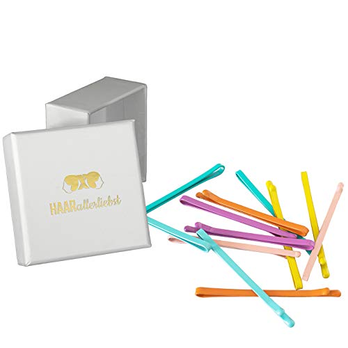 HAARallerliebst 12 Haarnadeln extra breit - 5,5 cm lange Bobby Pins bunt - Haarklemmen Damen & Hair Pins in weisser Box - Perfekte Haarnadel für auffälliges Styling von HAARallerliebst