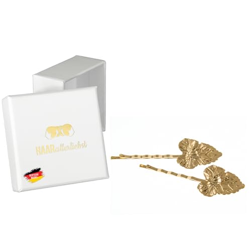 HAARallerliebst 2 Haarnadeln mit Blättern - 5 cm Bobby Pins gold - Haarklemmen Damen & Hair Pins in weisser Box - Perfekte Haarnadel für auffälliges Styling von HAARallerliebst