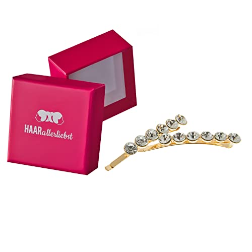 HAARallerliebst 2 Haarnadeln mit Strassteinen - 6 cm Bobby Pins gold - Haarklemmen Damen & Hair Pins in pinker Box - Perfekte Haarnadel für auffälliges Styling HAARallerliebst 2 Haarnadeln mit Strassteinen - 6 cm Bobby Pins gold - Haarklemmen Damen & Hair Pins in pinker Box - Perfekte Haarnadel für auffälliges Styling von HAARallerliebst