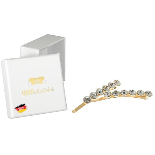 HAARallerliebst 2 Haarnadeln mit Strassteinen - 6 cm Bobby Pins gold - Haarklemmen Damen & Hair Pins in weisser Box - Perfekte Haarnadel für auffälliges Styling von HAARallerliebst