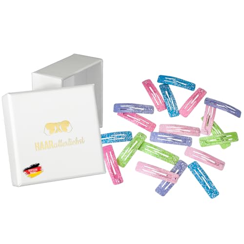Haarallerliebst Haarspangen klein & rechteckig für Kinder & Damen – 20 Stück in Glitzer (3,9 cm) inkl. Aufbewahrungsbox – Ideal für dünnes & blondes Haar von HAARallerliebst