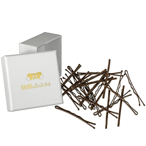 HAARallerliebst 24 Haarnadeln MORE GRIP - 5 cm Bobby Pins braun - mehr Halt durch kein Verrutschen– Haarklemmen Damen & Hair Pins in weisser Box - Perfekte Haarnadel für Styling & Halt von HAARallerliebst