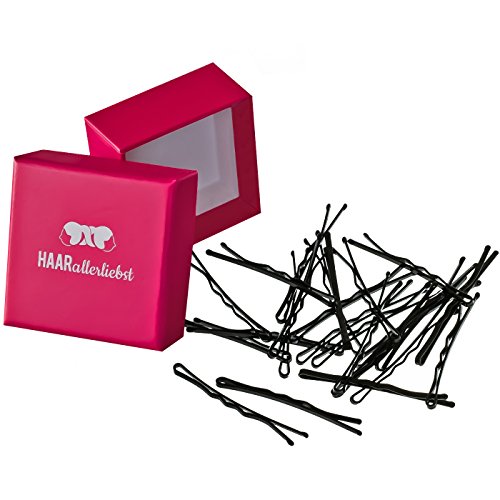 HAARallerliebst 24 Haarnadeln MORE GRIP - 5 cm Bobby Pins schwarz - mehr Halt durch kein Verrutchen – Haarklemmen Damen & Hair Pins in pinker Box - Perfekte Haarnadel für Styling & Halt von HAARallerliebst