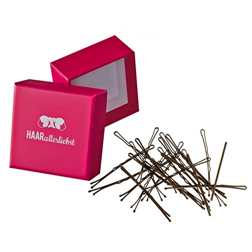 HAARallerliebst 24 Haarnadeln MORE GRIP - 6 cm Bobby Pins braun - mehr Halt durch kein Verrutschen– Haarklemmen Damen & Hair Pins in pinker Box - Perfekte Haarnadel für Styling & Halt von HAARallerliebst