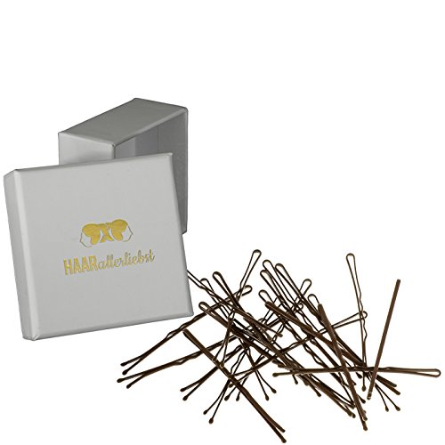 HAARallerliebst 24 Haarnadeln MORE GRIP - 6 cm Bobby Pins braun - mehr Halt durch kein Verrutschen– Haarklemmen Damen & Hair Pins in weisser Box - Perfekte Haarnadel für Styling & Halt von HAARallerliebst