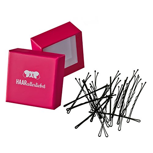 HAARallerliebst 24 Haarnadeln MORE GRIP - 6 cm Bobby Pins schwarz - mehr Halt durch kein Verrutchen – Haarklemmen Damen & Hair Pins in pinker Box - Perfekte Haarnadel für Styling & Halt von HAARallerliebst