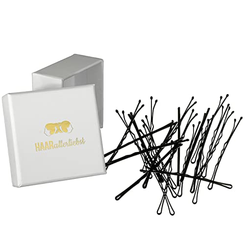 HAARallerliebst 24 Haarnadeln MORE GRIP - 6 cm Bobby Pins schwarz - mehr Halt durch kein Verrutchen – Haarklemmen Damen & Hair Pins in weisser Box - Perfekte Haarnadel für Styling & Halt von HAARallerliebst