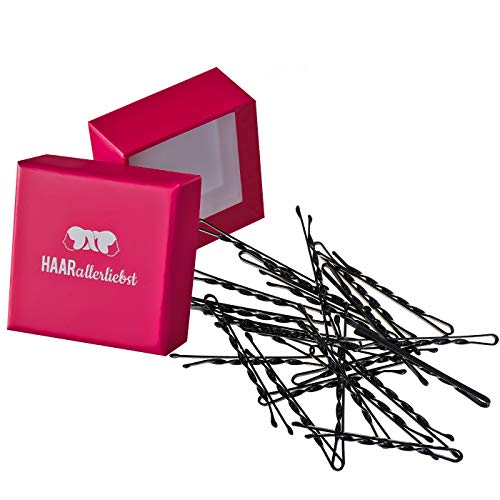HAARallerliebst 24 Haarnadeln gedreht - 5,5 cm Bobby Pins schwarz - mehr Halt durch die Drehung – Haarklemmen Damen & Hair Pins in pinker Box - Perfekte Haarnadel für Styling & Halt von HAARallerliebst