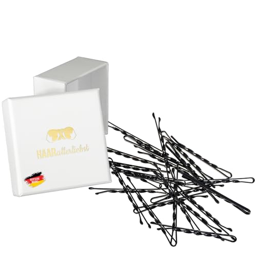 HAARallerliebst 24 Haarnadeln gedreht - 5,5 cm Bobby Pins schwarz - mehr Halt durch die Drehung – Haarklemmen Damen & Hair Pins in weisser Box - Perfekte Haarnadel für Styling & Halt von HAARallerliebst