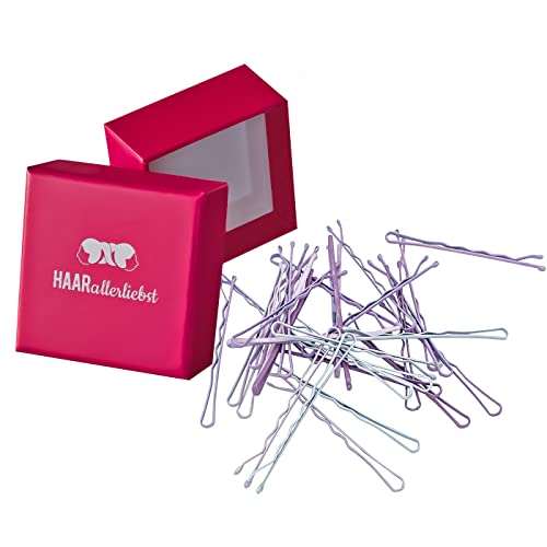 HAARallerliebst 30 Haarnadeln - 5 cm Bobby Pins - rosa lila weiss für alle Haarfarben – Haarklemmen Damen Kinder & Hair Pins in pinker Box - Perfekte Haarnadel für Styling & Halt von HAARallerliebst
