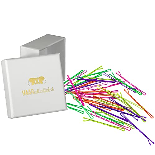 HAARallerliebst 40 Haarnadeln - 5 cm Bobby Pins - neon Farben für alle Haartypen – Haarklemmen Damen & Hair Pins in weisser Box - Perfekte Haarnadel für Styling & Halt von HAARallerliebst