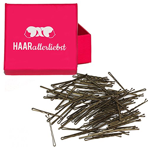 HAARallerliebst 50 Haarnadeln - 5 cm Bobby Pins - gold für alle Haarfarben – Haarklemmen Damen & Hair Pins in pinker Box - Perfekte Haarnadel für Styling & Halt von HAARallerliebst