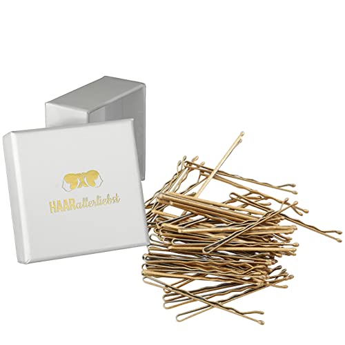 HAARallerliebst 50 Haarnadeln - 5 cm Bobby Pins - gold glitzer für alle Haartypen – Haarklemmen Damen & Hair Pins in weisser Box - Perfekte Haarnadel für Styling & Halt HAARallerliebst 50 Haarnadeln - 5 cm Bobby Pins - gold glitzer für alle Haartypen – Haarklemmen Damen & Hair Pins in weisser Box - Perfekte Haarnadel für Styling & Halt von HAARallerliebst
