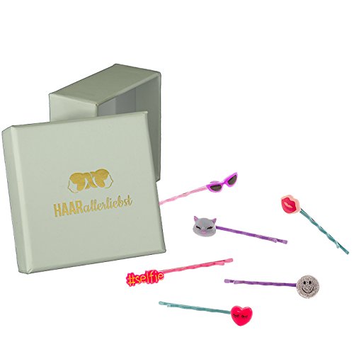 HAARallerliebst 6 Haarnadeln mit Figuren - 5 cm Bobby Pins bunt - Haarklemmen Damen & Hair Pins in weisser Box - Perfekte Haarnadel für auffälliges Styling HAARallerliebst 6 Haarnadeln mit Figuren - 5 cm Bobby Pins bunt - Haarklemmen Damen & Hair Pins in weisser Box - Perfekte Haarnadel für auffälliges Styling von HAARallerliebst