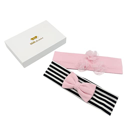 HAARallerliebst Haarbänder mit Schleife (36cm | 2er Set | rosa Schleife) inkl. Schachtel zur Aufbewahrung von HAARallerliebst